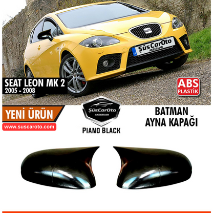 Cubierta de espejo retrovisor Batman Murciélago Piano Black Plástico ABS Compatible con Seat León Mk2 2005-2008 Carrocería Pre-Restyling