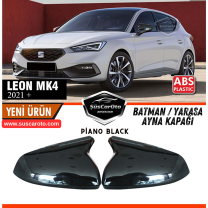 Carcasa de espejo retrovisor Batman, compatible con Seat Leon MK4 2021 y posterior, plástico ABS negro piano, juego derecho e izquierdo