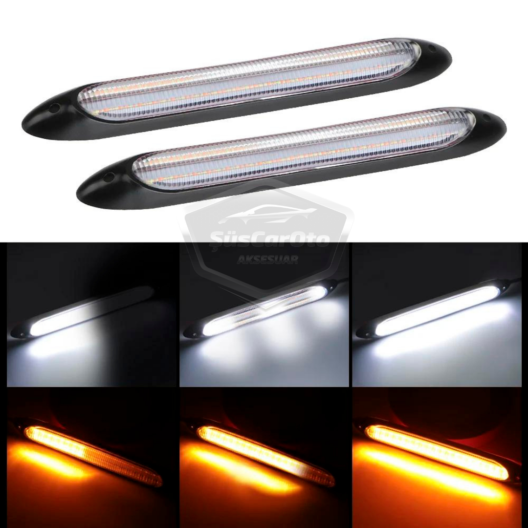 Luz diurna de coche con señal de bienvenida, luz de día flexible DRL LED, lámpara LED de luz potente con animación de inicio 12V, resistente al agua, amarillo y blanco, 2 unidades de 34,5 cm ONG126