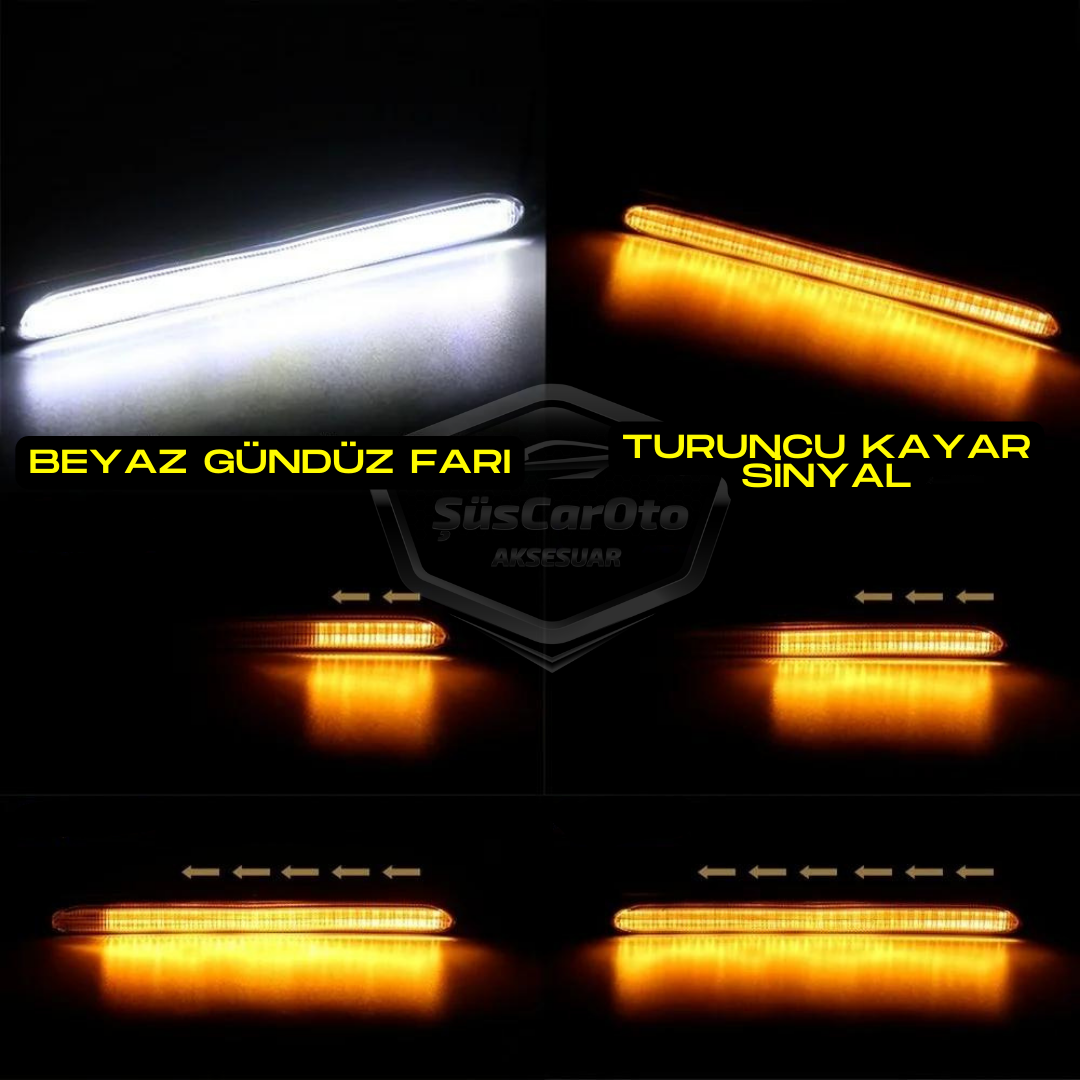Luz de circulación diurna flexible para coche con señal de saludo, lámpara LED DRL de luz fuerte, con animación de apertura, 12 V, impermeable, amarilla y blanca, 2 unidades de 27,5 cm ONG125