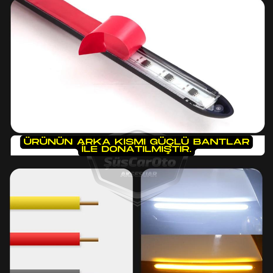Luz de día con señal de giro secuencial flexible para coche, DRL LED, potente, luz de bienvenida con animación de inicio, 12 V, impermeable, amarillo y blanco, 2 unidades, 23,5 cm, ONG124