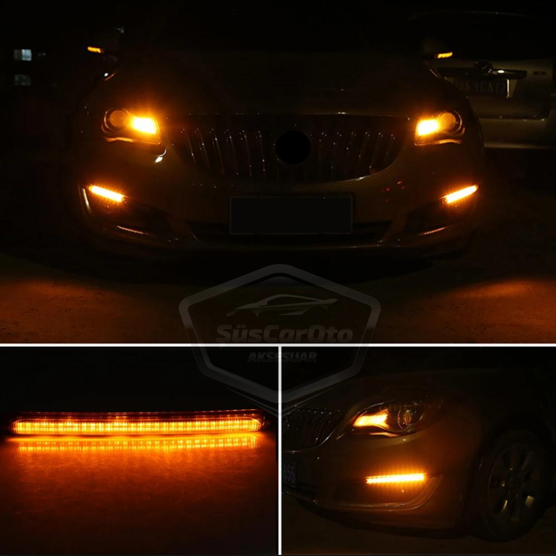 Luz de día con señal de giro secuencial flexible para coche, DRL LED, potente, luz de bienvenida con animación de inicio, 12 V, impermeable, amarillo y blanco, 2 unidades, 23,5 cm, ONG124