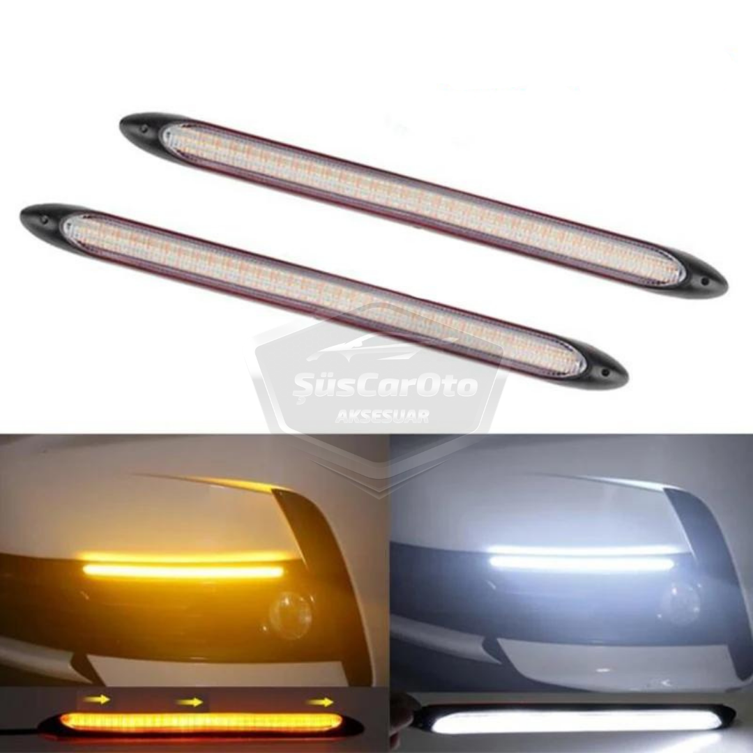 Luz diurna de coche con señal de bienvenida, luz de día flexible DRL LED, lámpara LED de luz potente con animación de inicio 12V, resistente al agua, amarillo y blanco, 2 unidades de 34,5 cm ONG126
