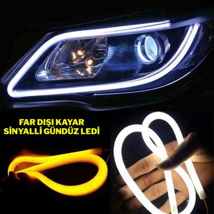 Kayar Sinyalli Far Üstü LED Gündüz Farı - Su Geçirmez Esnek Şerit LED Takımı 2 Adet / Sağ-Sol Takım