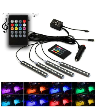 Iluminación RGB para pies con LED sensibles al sonido y control remoto, 8 colores, 12V