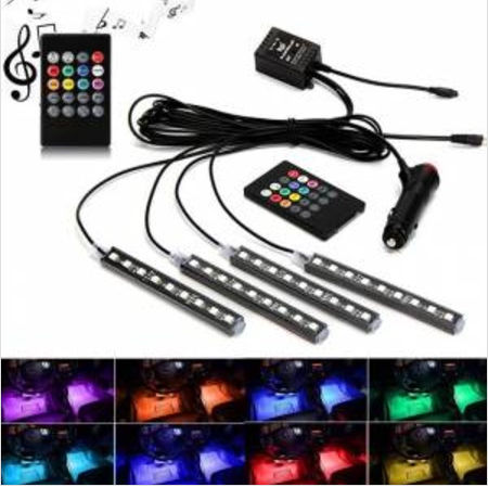 Iluminación RGB para pies con LED sensibles al sonido y control remoto, 8 colores, 12V