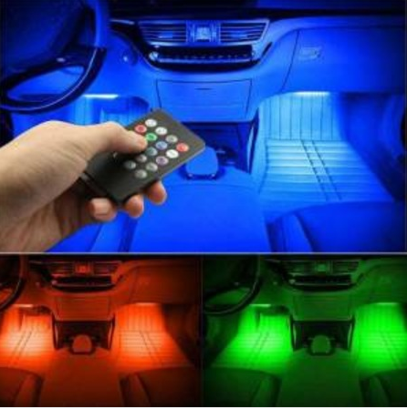 Iluminación RGB para pies con LED sensibles al sonido y control remoto, 8 colores, 12V
