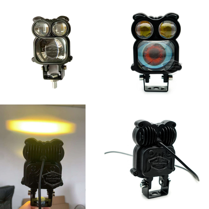 Şeytan Gözlü Baykuş Sis Farı Çakarlı Çift Renk Sarı-Beyaz 9-80V Araç Motosiklet Off Road Led Lamba Delici Yayıcı Projektör 50W Metal Arazi Çalışma Lambası 1 Adet