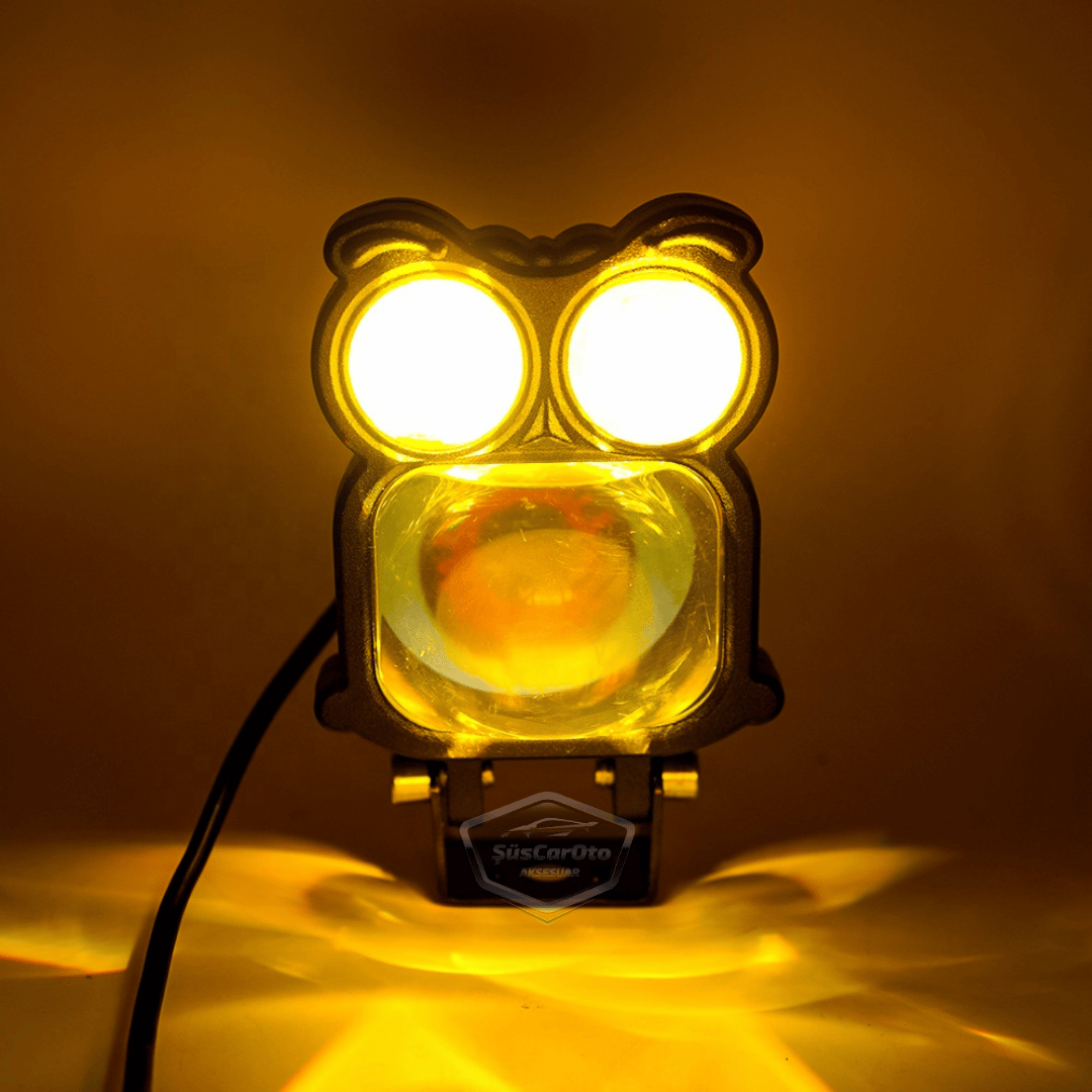 Şeytan Gözlü Baykuş Sis Farı Çakarlı Çift Renk Sarı-Beyaz 9-80V Araç Motosiklet Off Road Led Lamba Delici Yayıcı Projektör 50W Metal Arazi Çalışma Lambası 1 Adet