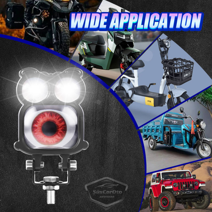 Şeytan Gözlü Baykuş Sis Farı Çakarlı Çift Renk Sarı-Beyaz 9-80V Araç Motosiklet Off Road Led Lamba Delici Yayıcı Projektör 50W Metal Arazi Çalışma Lambası 1 Adet
