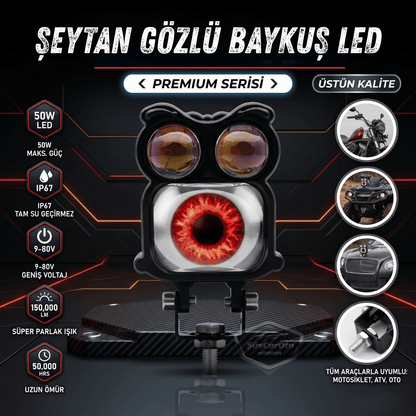 Şeytan Gözlü Baykuş Sis Farı Çakarlı Çift Renk Sarı-Beyaz 9-80V Araç Motosiklet Off Road Led Lamba Delici Yayıcı Projektör 50W Metal Arazi Çalışma Lambası 1 Adet