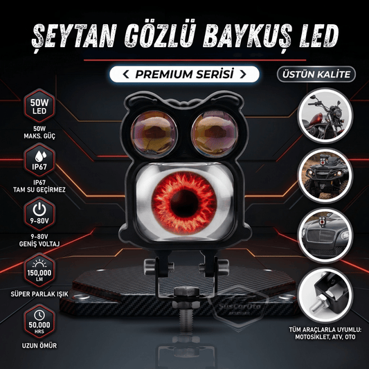 Şeytan Gözlü Baykuş Sis Farı Çakarlı Çift Renk Sarı-Beyaz 9-80V Araç Motosiklet Off Road Led Lamba Delici Yayıcı Projektör 50W Metal Arazi Çalışma Lambası 1 Adet