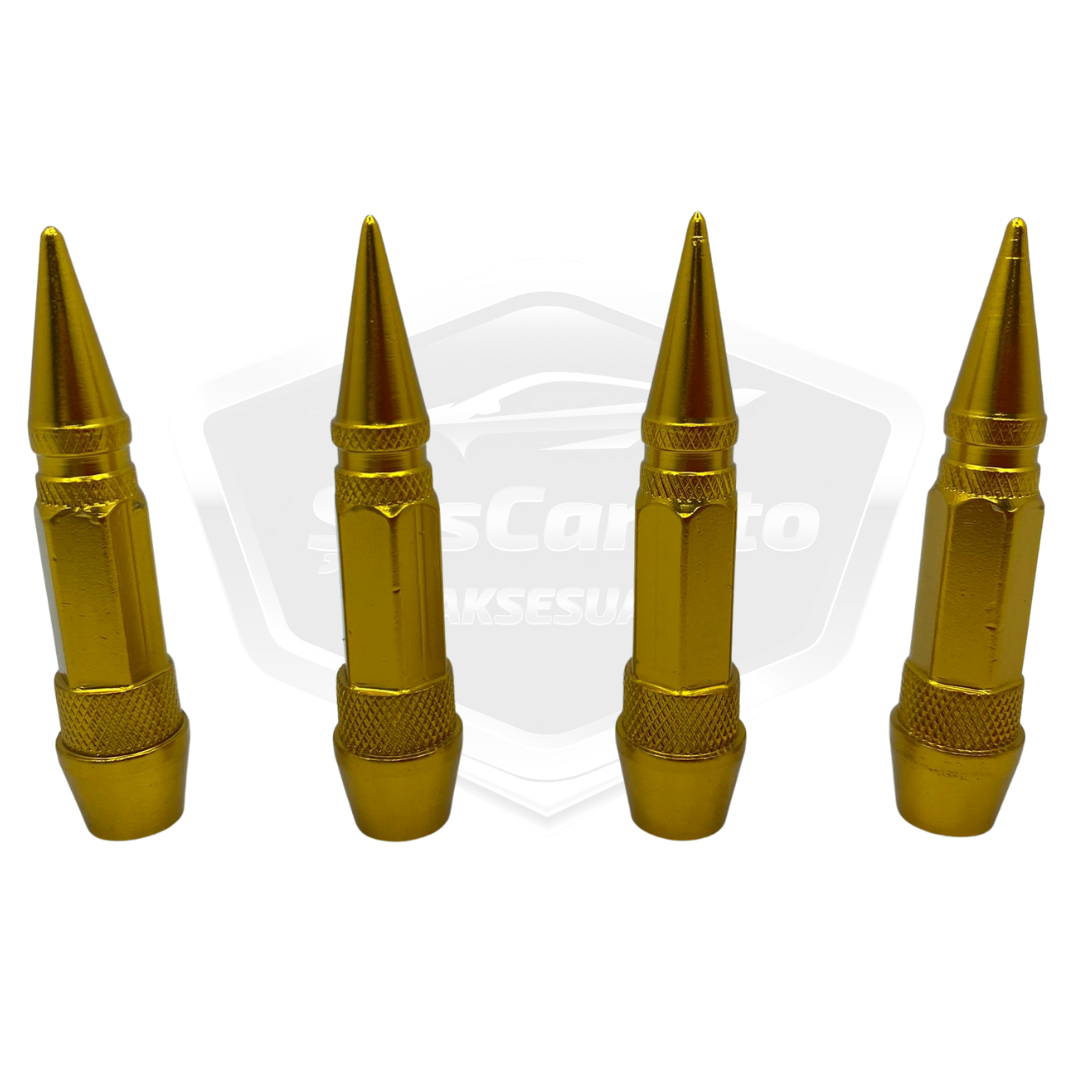 Tapa de Válvula Puntiaguda, Tapa de Válvula Tipo Bala, para Coche, Motocicleta, Bicicleta, Set de 4, Color Oro Amarillo