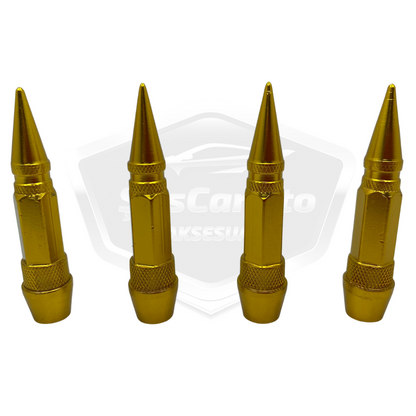 Tapa de Válvula Puntiaguda, Tapa de Válvula Tipo Bala, para Coche, Motocicleta, Bicicleta, Set de 4, Color Oro Amarillo