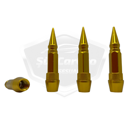 Tapa de Válvula Puntiaguda, Tapa de Válvula Tipo Bala, para Coche, Motocicleta, Bicicleta, Set de 4, Color Oro Amarillo