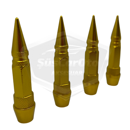 Tapa de Válvula Puntiaguda, Tapa de Válvula Tipo Bala, para Coche, Motocicleta, Bicicleta, Set de 4, Color Oro Amarillo