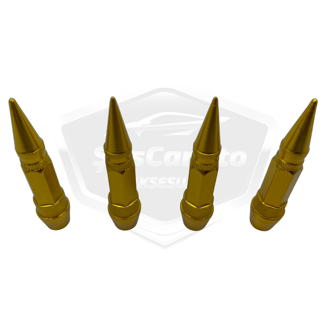 Tapa de Válvula Puntiaguda, Tapa de Válvula Tipo Bala, para Coche, Motocicleta, Bicicleta, Set de 4, Color Oro Amarillo