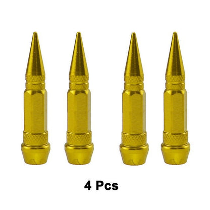 Tapa de Válvula Puntiaguda, Tapa de Válvula Tipo Bala, para Coche, Motocicleta, Bicicleta, Set de 4, Color Oro Amarillo
