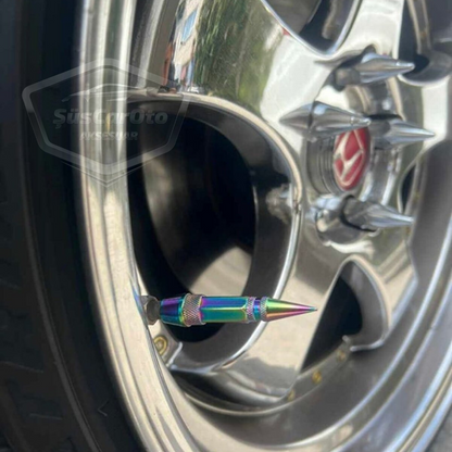 Tapa de válvula puntiaguda, tapa de válvula de bala, para coche, motocicleta, bicicleta, de metal con color camaleón, juego de 4 unidades
