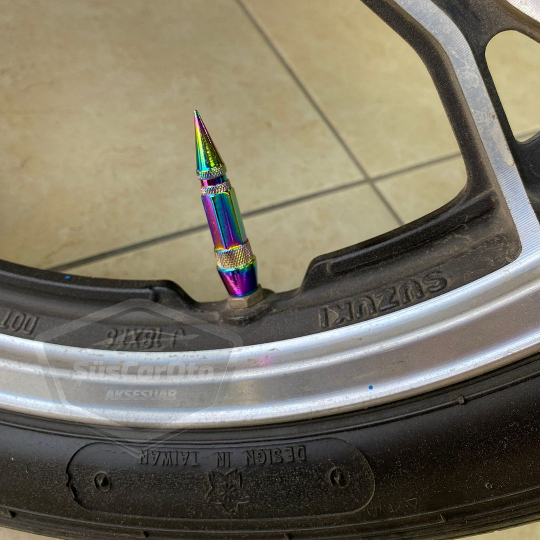 Tapa de válvula puntiaguda, tapa de válvula de bala, para coche, motocicleta, bicicleta, de metal con color camaleón, juego de 4 unidades