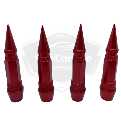 Tapa de válvula puntiaguda, tapa de válvula de bala, para coche, motocicleta, bicicleta, juego de metal de 4 unidades, rojo