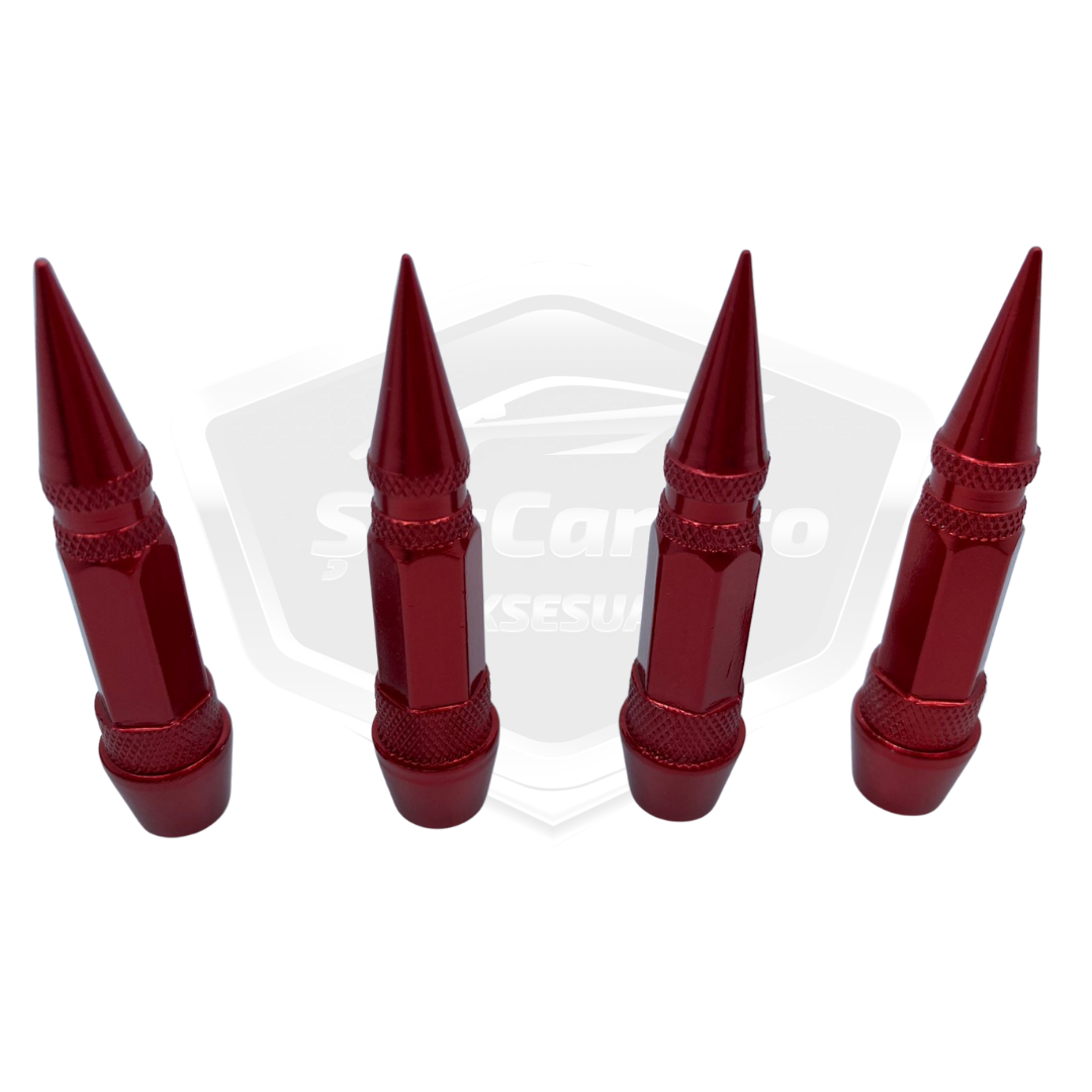 Tapa de válvula puntiaguda, tapa de válvula de bala, para coche, motocicleta, bicicleta, juego de metal de 4 unidades, rojo