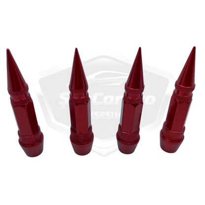 Tapa de válvula puntiaguda, tapa de válvula de bala, para coche, motocicleta, bicicleta, juego de metal de 4 unidades, rojo