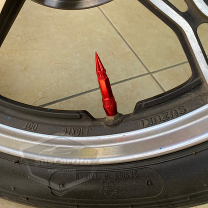 Tapa de válvula puntiaguda, tapa de válvula de bala, para coche, motocicleta, bicicleta, juego de metal de 4 unidades, rojo