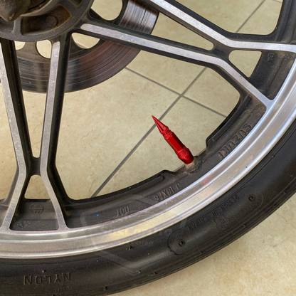 Tapa de válvula puntiaguda, tapa de válvula de bala, para coche, motocicleta, bicicleta, juego de metal de 4 unidades, rojo