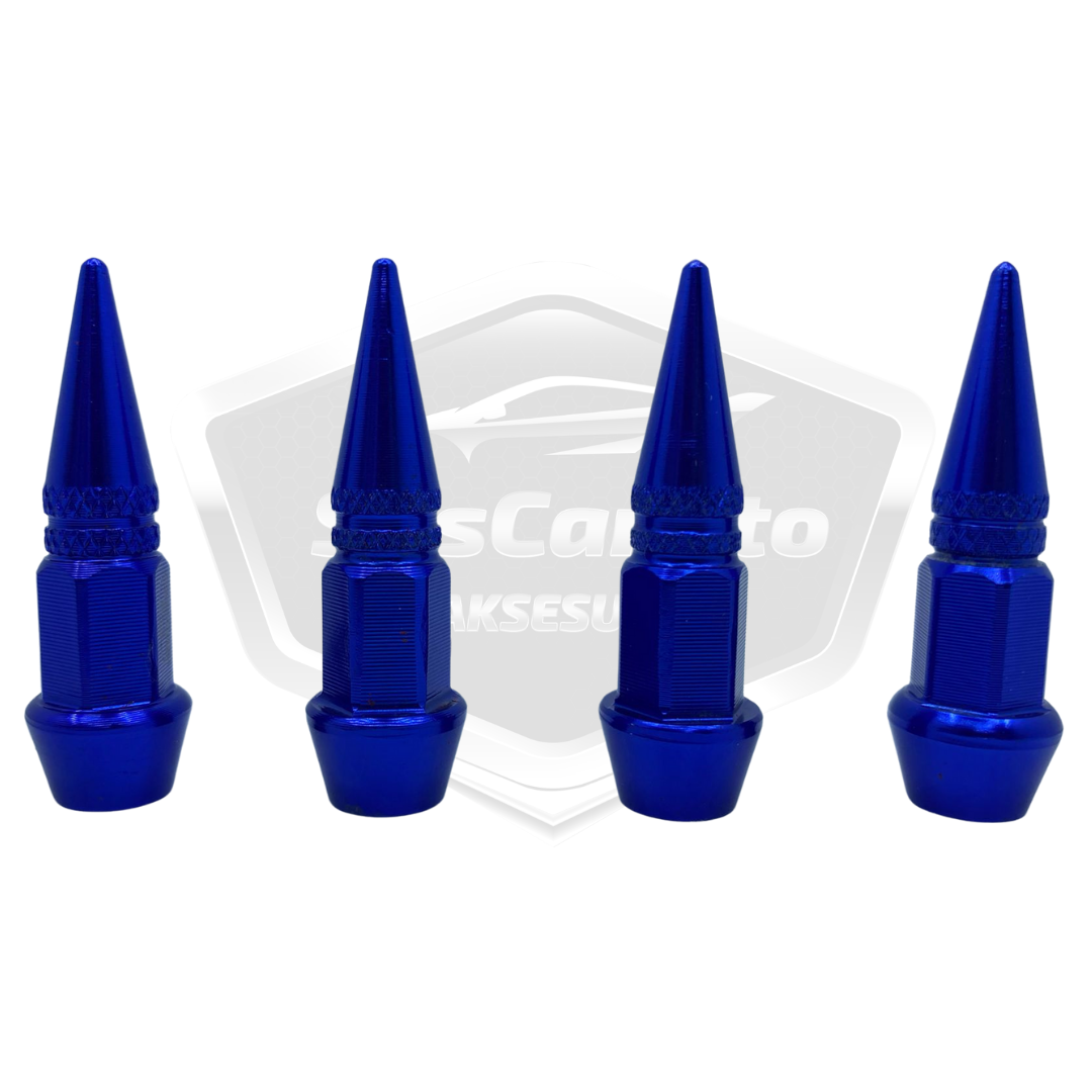 Tapa de válvula puntiaguda, tapa de válvula de bala, juego de 4 unidades de metal azul para coche, motocicleta y bicicleta