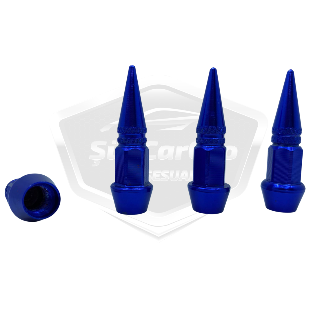 Tapa de válvula puntiaguda, tapa de válvula de bala, juego de 4 unidades de metal azul para coche, motocicleta y bicicleta