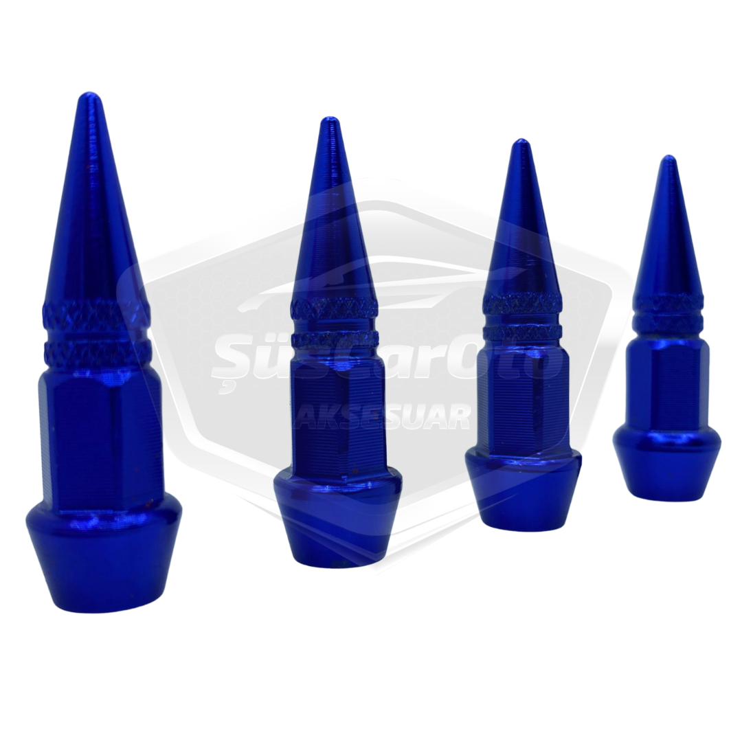 Tapa de válvula puntiaguda, tapa de válvula de bala, juego de 4 unidades de metal azul para coche, motocicleta y bicicleta