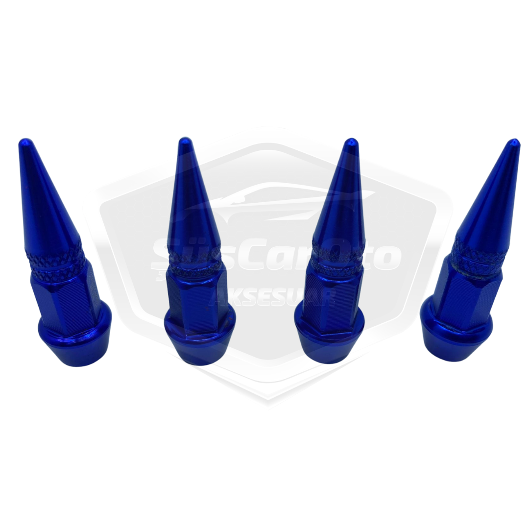 Tapa de válvula puntiaguda, tapa de válvula de bala, juego de 4 unidades de metal azul para coche, motocicleta y bicicleta