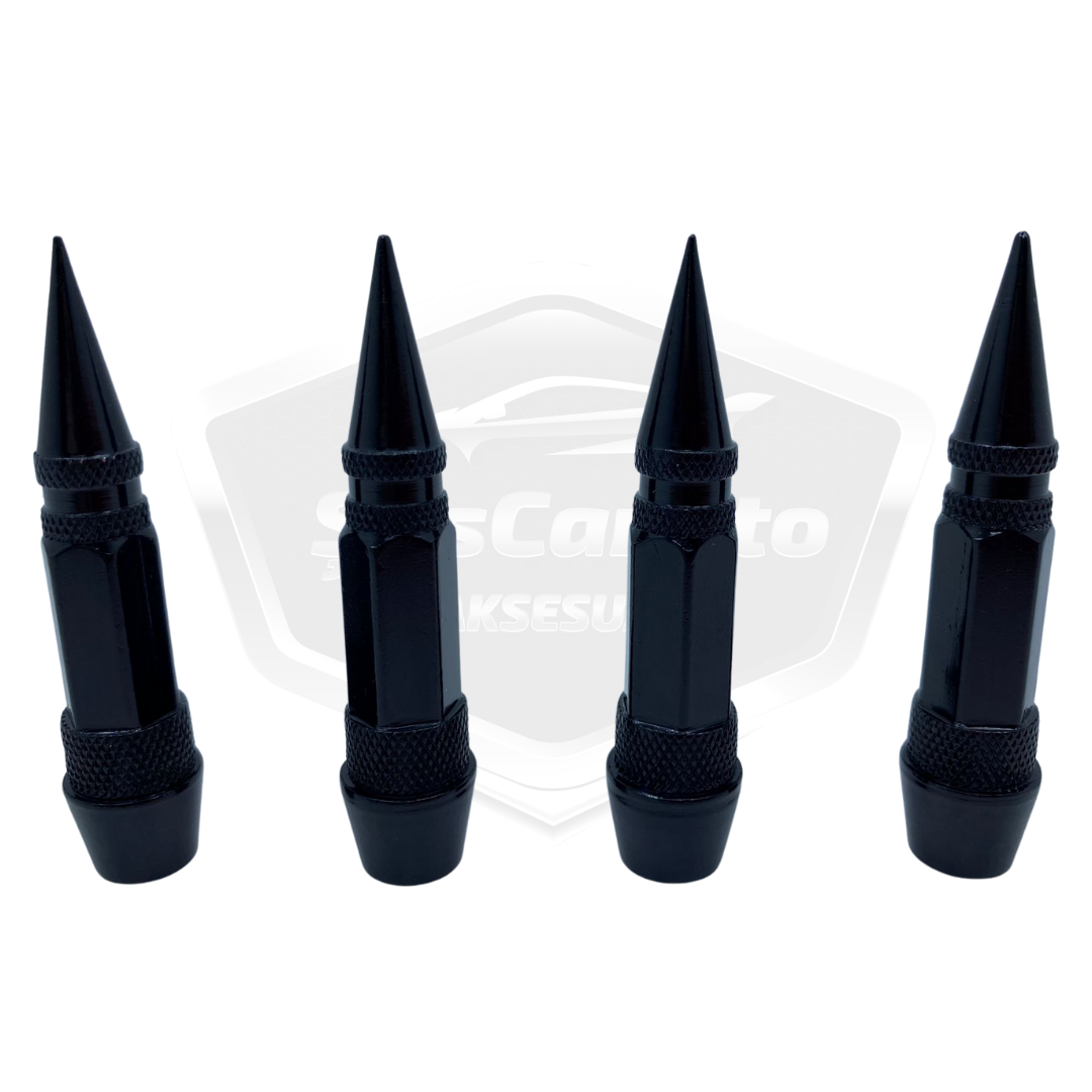 Tapa de válvula puntiaguda Tapa de válvula de bala Coche Motocicleta Bicicleta Metal Juego de 4 piezas Negro