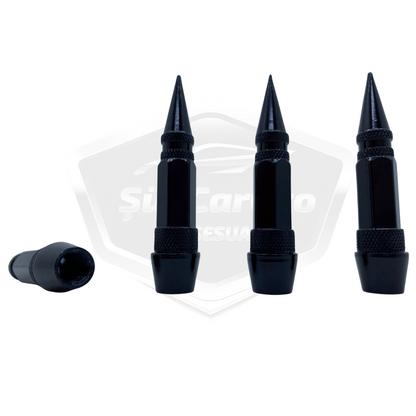 Tapa de válvula puntiaguda Tapa de válvula de bala Coche Motocicleta Bicicleta Metal Juego de 4 piezas Negro