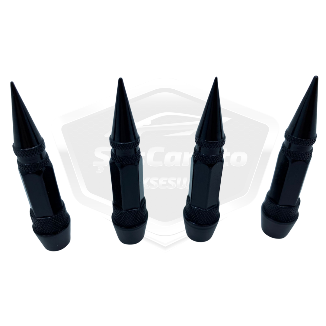 Tapa de válvula puntiaguda Tapa de válvula de bala Coche Motocicleta Bicicleta Metal Juego de 4 piezas Negro