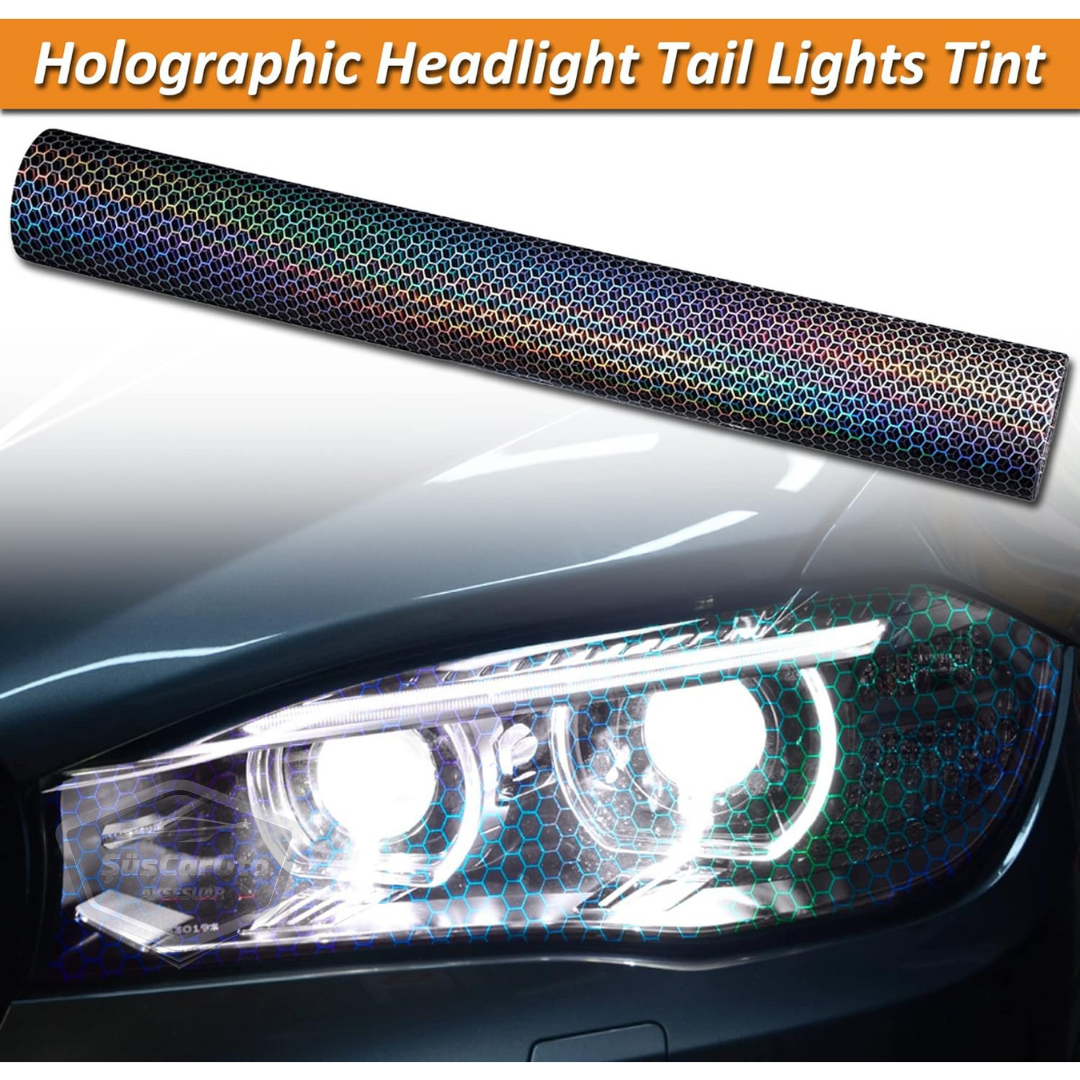Película de faro holográfica negra con patrón de panal, protector de arañazos para faros, lámina de 100 x 30 cm ONP1001