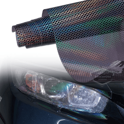 Película de faro holográfica negra con patrón de panal, protector de arañazos para faros, lámina de 100 x 30 cm ONP1001