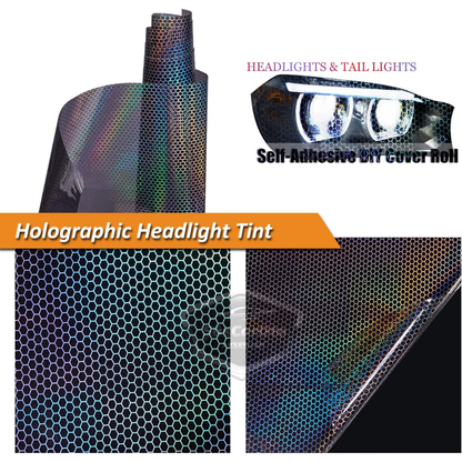 Película de faro holográfica negra con patrón de panal, protector de arañazos para faros, lámina de 100 x 30 cm ONP1001