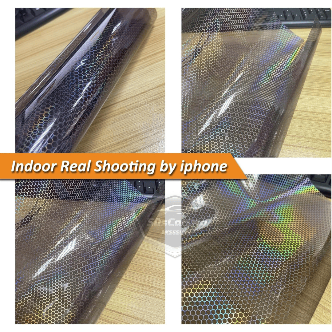 Película de faro holográfica negra con patrón de panal, protector de arañazos para faros, lámina de 100 x 30 cm ONP1001