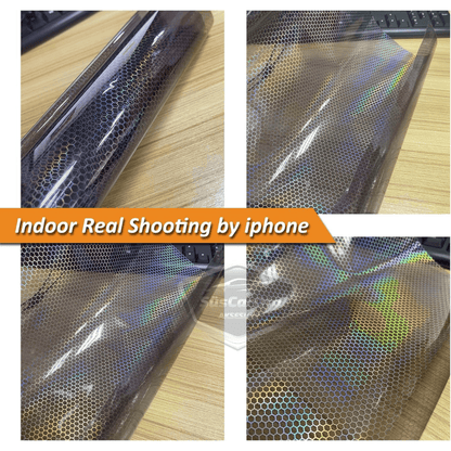 Película de faro holográfica negra con patrón de panal, protector de arañazos para faros, lámina de 100 x 30 cm ONP1001