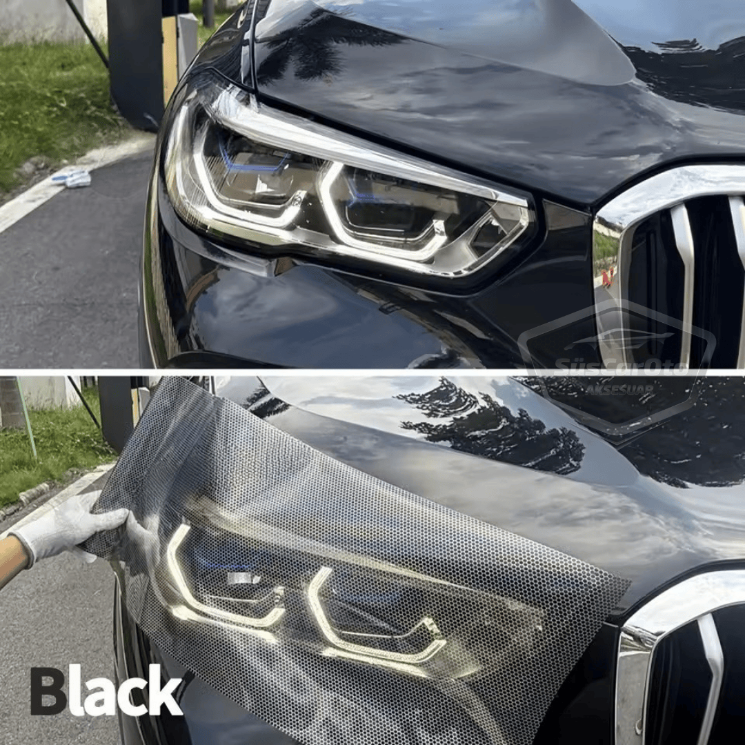 Película de faro holográfica negra con patrón de panal, protector de arañazos para faros, lámina de 100 x 30 cm ONP1001
