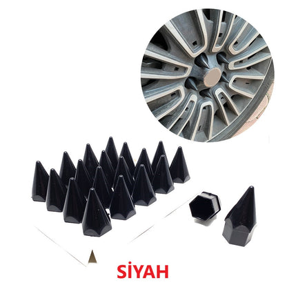 Kit de 20 tapas de tuerca de rueda con punta, con herramienta de extracción, 17 mm-19 mm, NEGRO