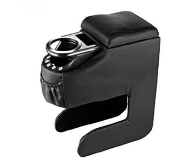 Reposabrazos de cuero negro universal sin perforaciones con portavasos y pedrería, adecuado para cualquier vehículo, sin tornillos