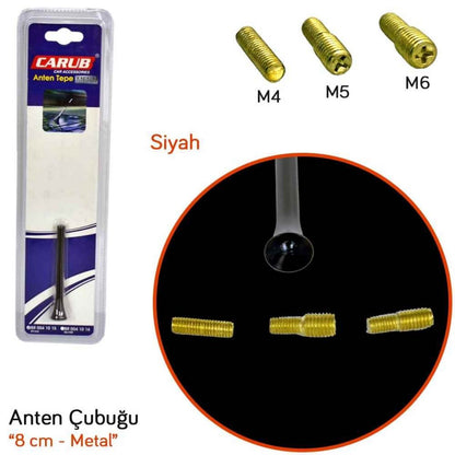 Carub Antena Universal de Techo con Varilla Metálica de 8 cm, Negra