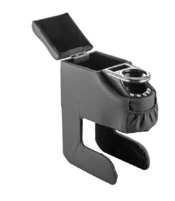 Reposabrazos de cuero negro universal sin perforaciones con portavasos y pedrería, adecuado para cualquier vehículo, sin tornillos