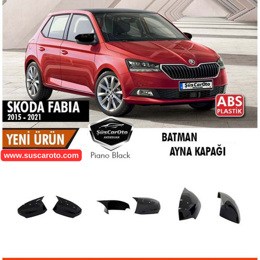 Skoda Fabia Mk3 (2015-2021) compatible carcasa de espejo retrovisor tipo Batman con intermitente, ABS Piano Black