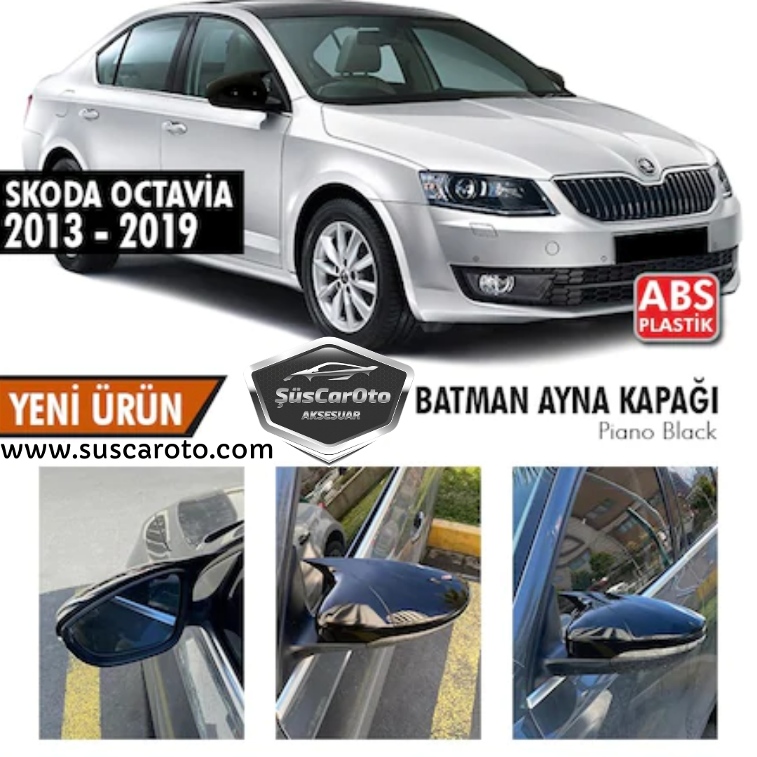 Skoda Octavia 2013-2020 Tapa de Espejo Retrovisor Batman Murciélago Negro Piano Plástico ABS