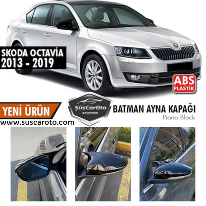 Skoda Octavia 2013-2020 Tapa de Espejo Retrovisor Batman Murciélago Negro Piano Plástico ABS