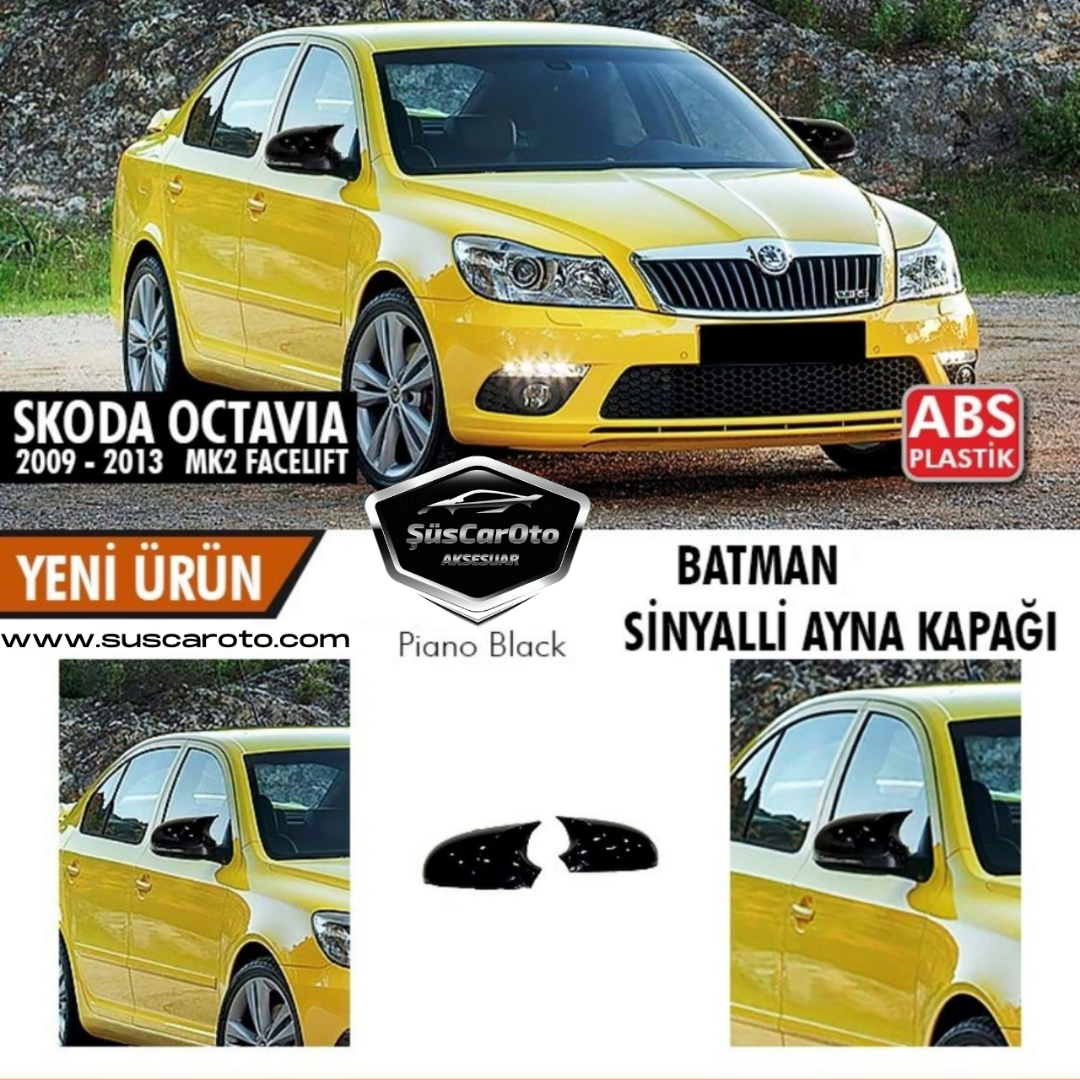 Skoda Octavia Mk2 A5 Facelift 2009-2013 Carcasa de espejo Batman Bat Piano Negro Plástico ABS